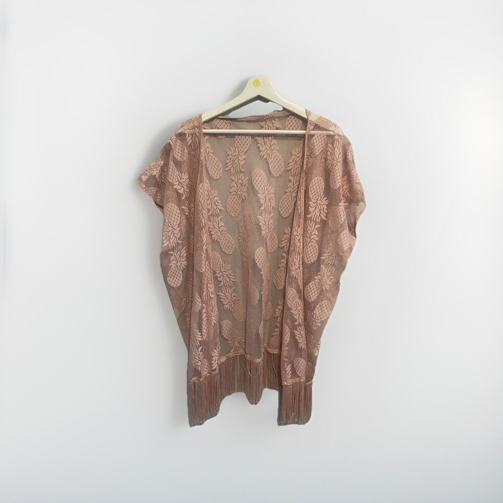 Pineapple Sheer Boho Lace kimono Coverup Layering Piece Pink size One Size‎